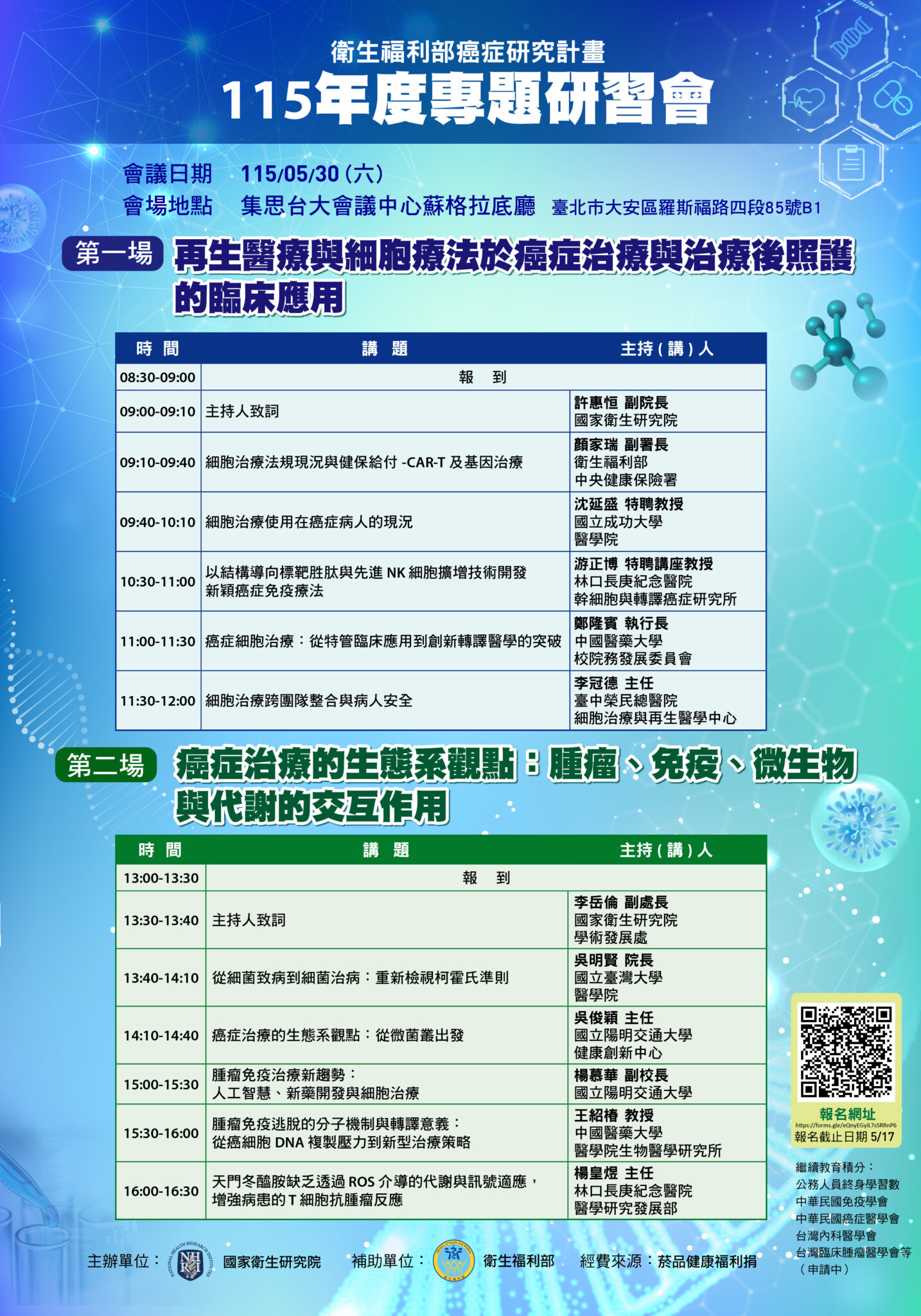 5月30日衛生福利部癌症研究計畫115年度專題研習會，歡迎踴躍報名參加(報名截止：5/17) - 學術發展處
